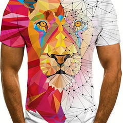 Lion Print Unisex Crew Neck T Shirt - Breathable Graphic Top