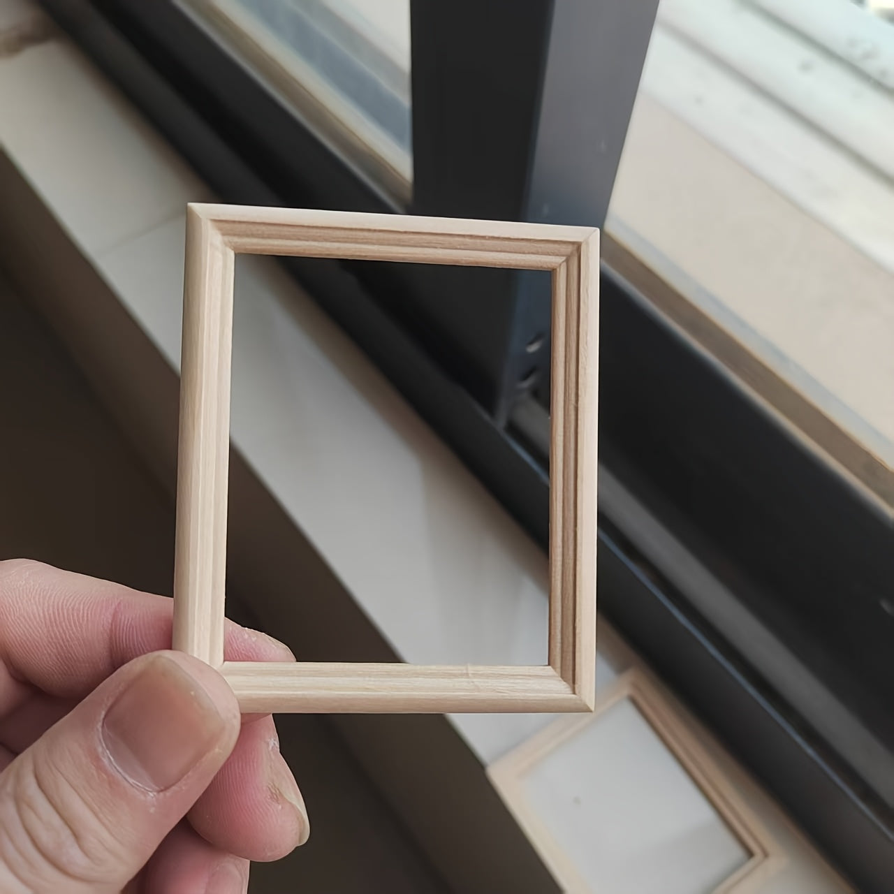 Mini Wooden Photo Frame for Dolls Beige Decor DIY Craft Doll Accessory