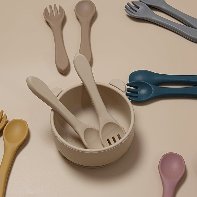 2pcs Baby Silicone BPA-Free Tableware Set with Spoon & Fork