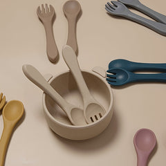 2pcs Baby Silicone BPA-Free Tableware Set with Spoon & Fork