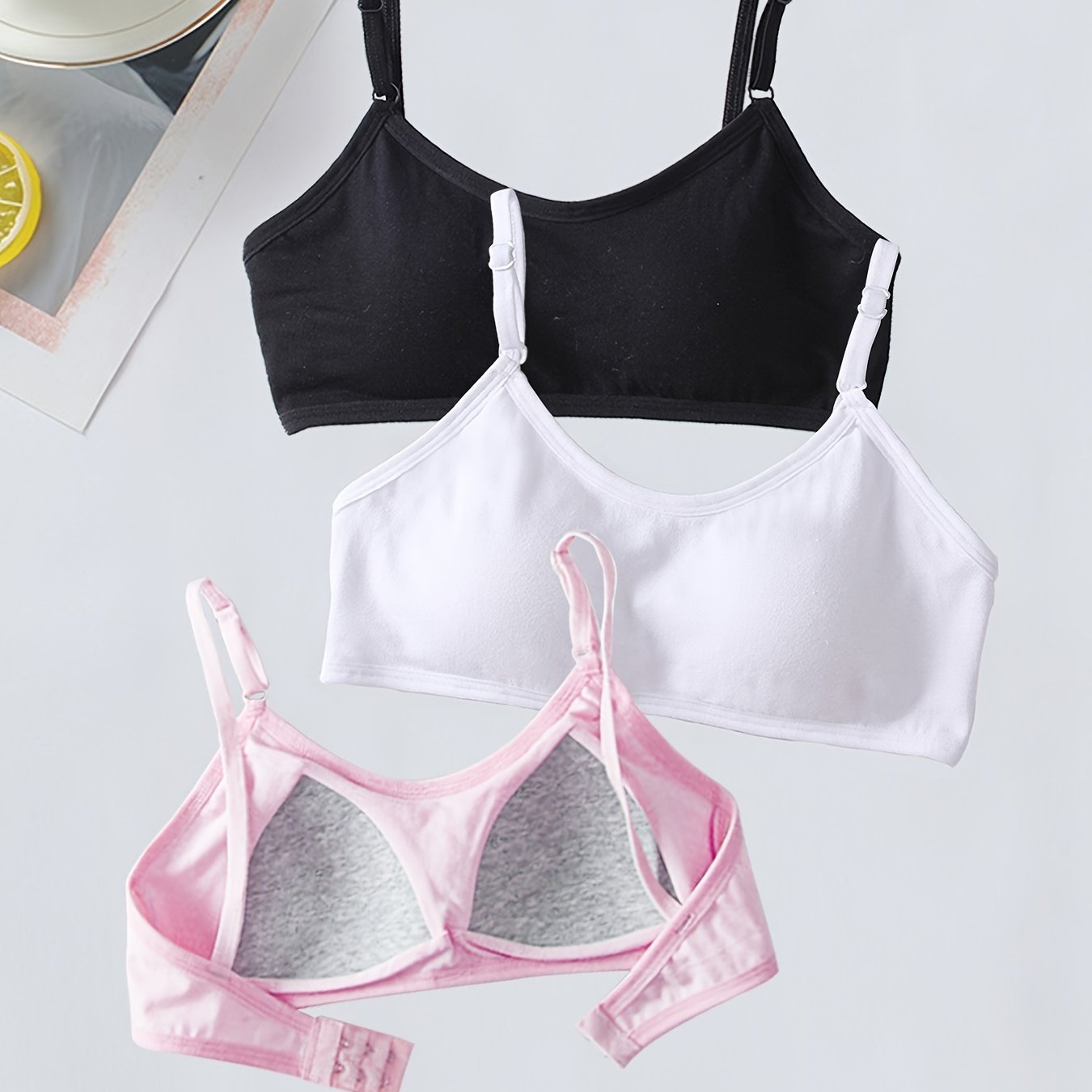 3pcs Girls Adjustable Strap Bras Soft Bralette Underwear