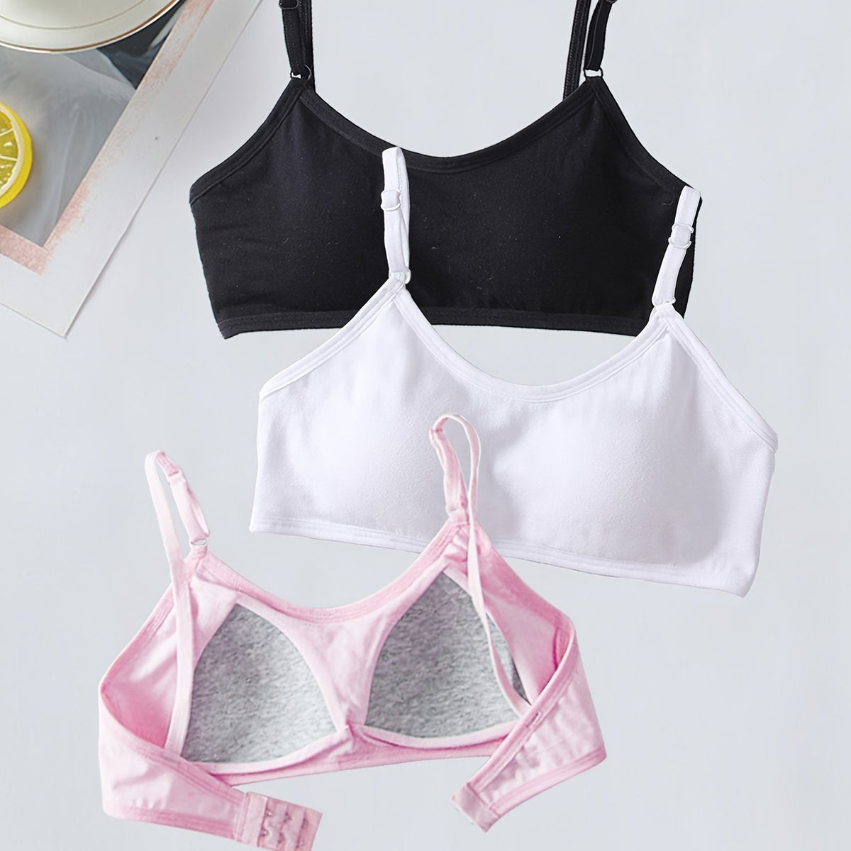 3pcs Girls Adjustable Strap Bras Soft Bralette Underwear