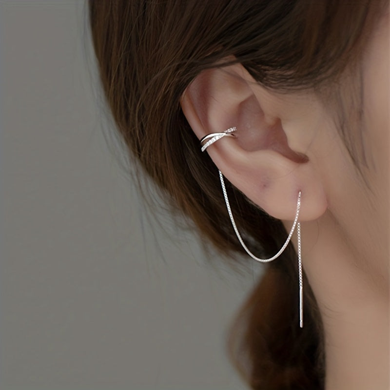 Zircon Decor Sexy Ear Cuff Threader Earrings Copper Jewelry