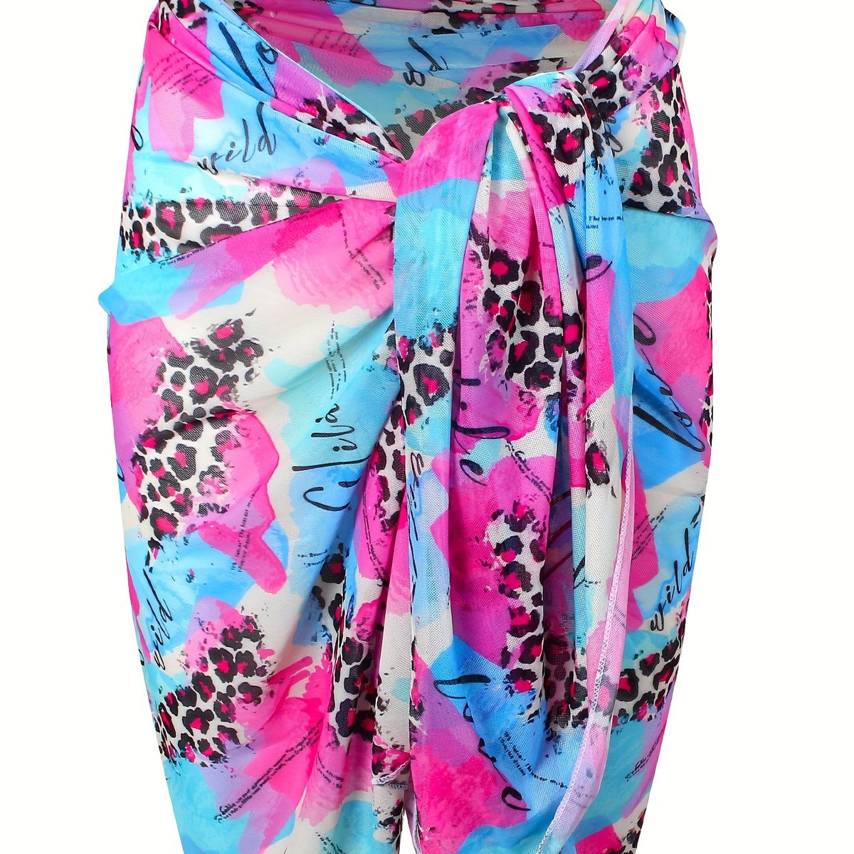  Leopard & Graffiti Pattern Wrap Beach Cover Up Skirt