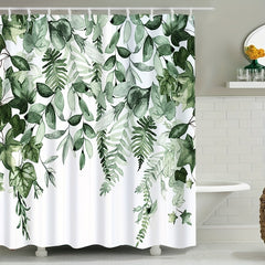 Small Fresh Leaf Printed Shower Curtain Waterproof Bathroom Decor