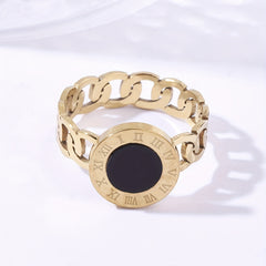 Retro Classic Roman Disk Chain Stainless Steel Rings