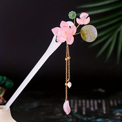 Chinese Style Flower Hairpin with Tassel Ponytail Holder