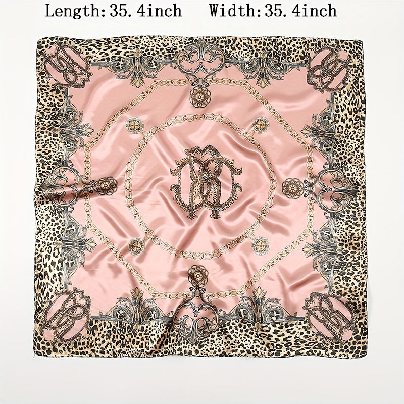 Leopard Chain Print Bandana Satin Square Head Scarf Solid Shawl