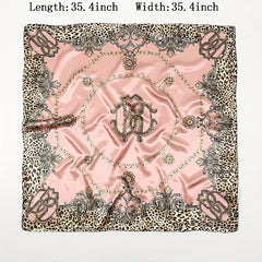 Leopard Chain Print Bandana Satin Square Head Scarf Solid Shawl