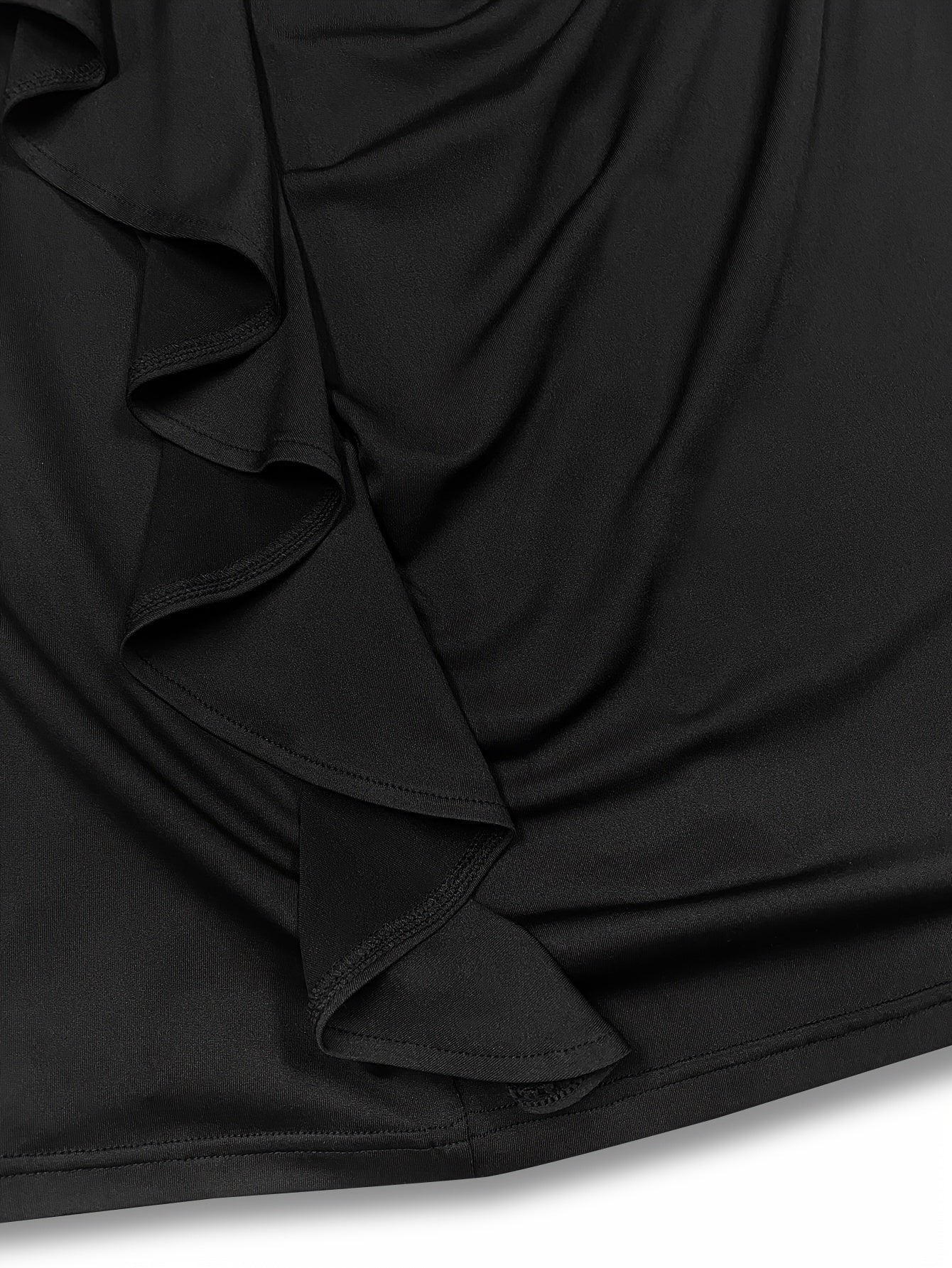  Solid Draped Ruffle Trim Bodycon Midi Dress