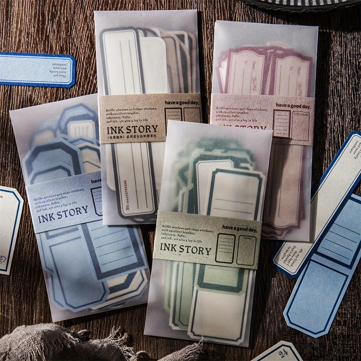 40pcs Retro Border Journal Material Decorative Collage Non Adhesive Pen Ink Set