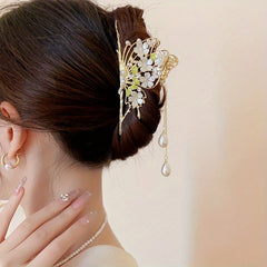 Butterfly Hair Claw Rhinestone Flower Hair Clip with Tassel