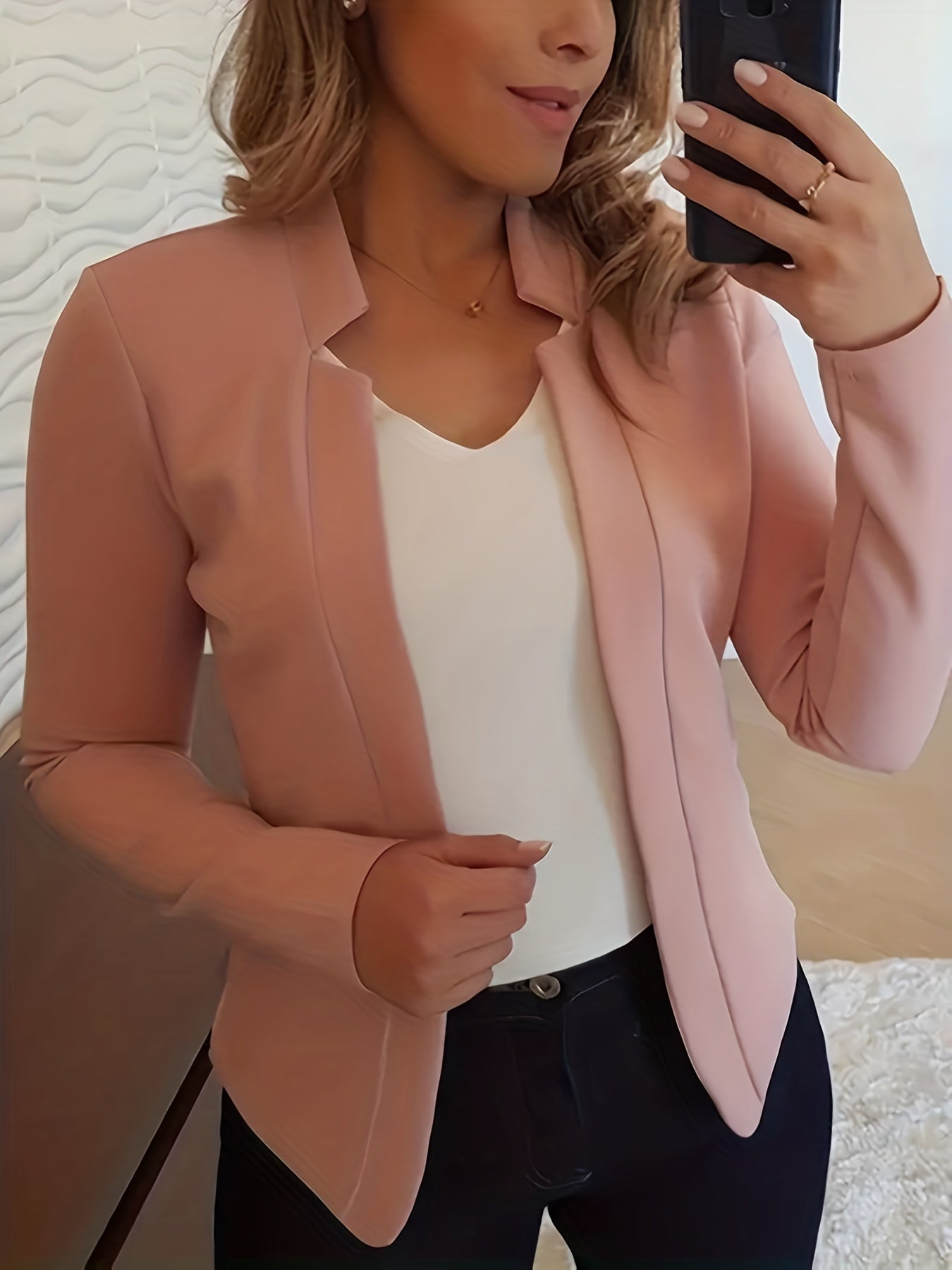  Blazer Women's Plus Solid Split Lapel Collar Open Front