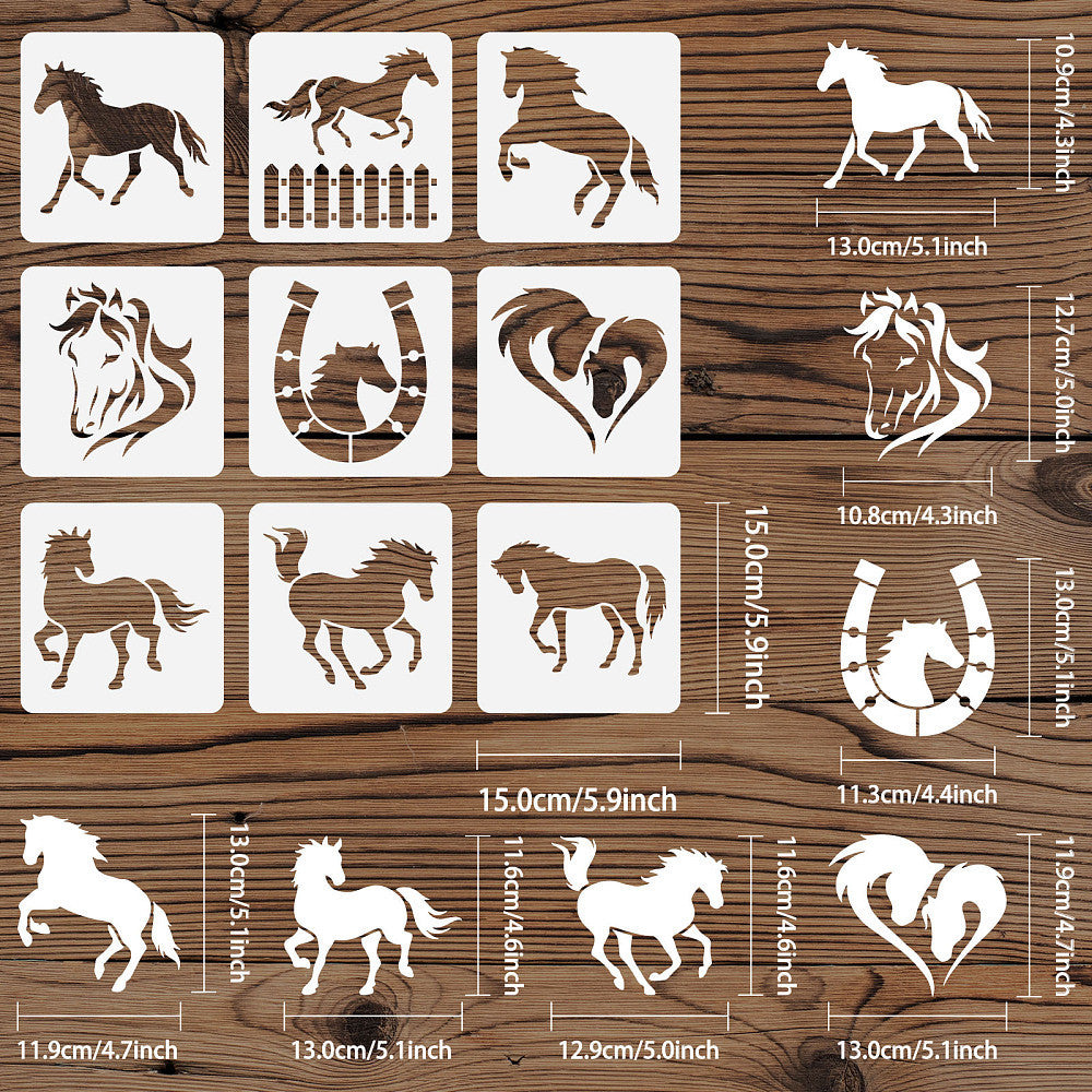 Set of 9 Horse Stencils for Drawing/Painting 150X150Mm