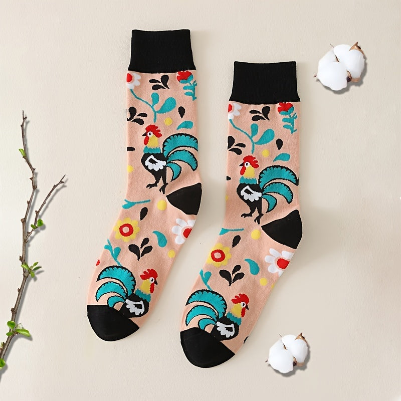 Colorful Chicken Pattern Crew Socks Women's Stockings