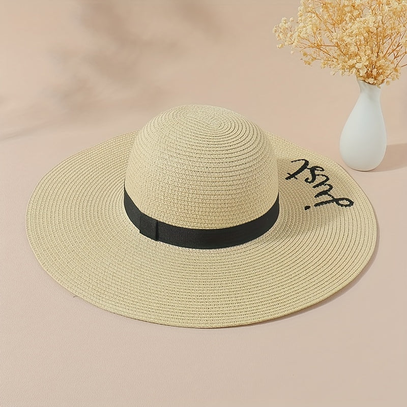 Embroidered Wide Brim Sun Hat for Summer Sun Protection