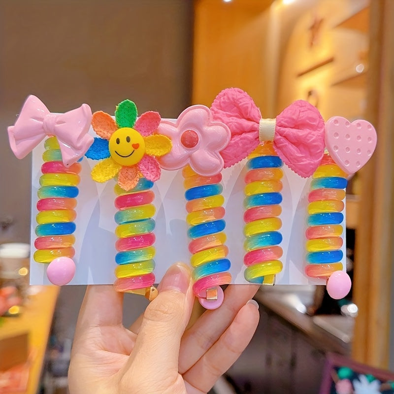 Gradient Phone Cord Hair Tie Fresh Flower & Butterfly Decor