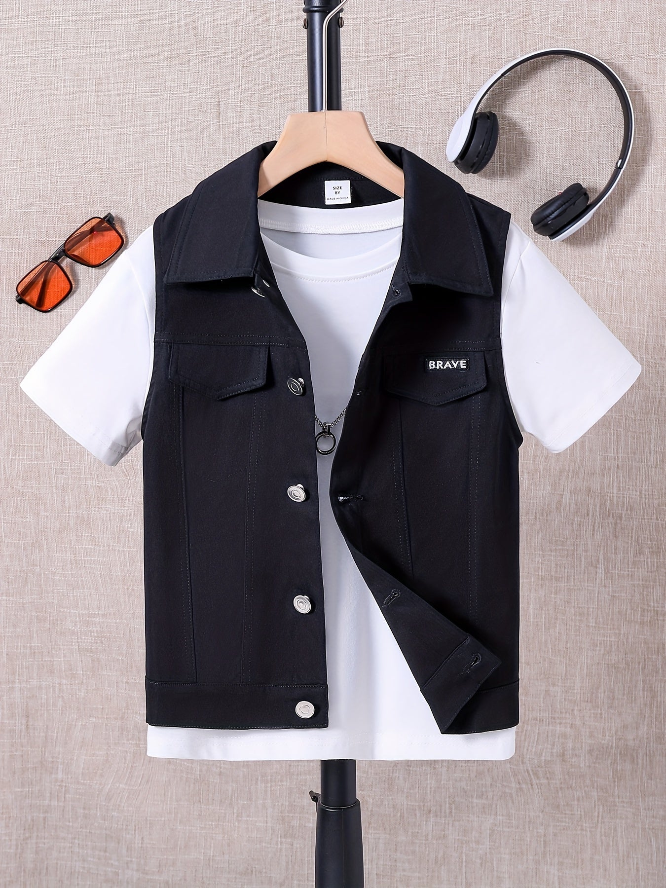 Boys Cargo Style BRAVE Embroidered Sleeveless Fitness Vest