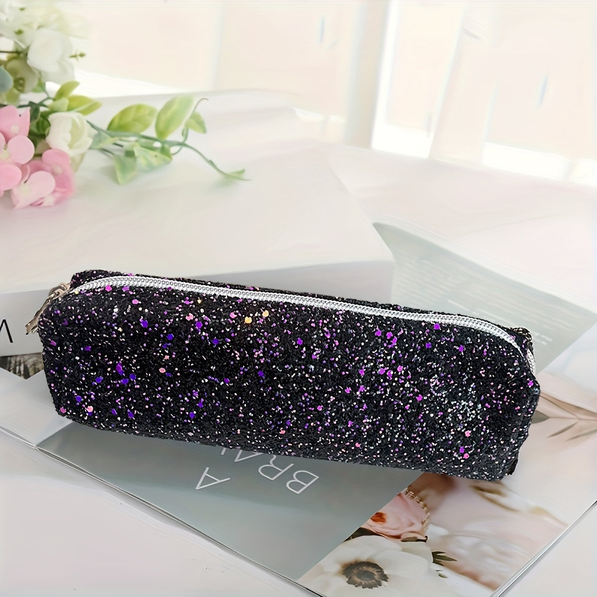 Glitter Powder Pencil Case Oxford Cloth Study Stationery Organizer