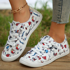 Women's Cartoon Print Canvas Low Top Flat Walking Shoes
