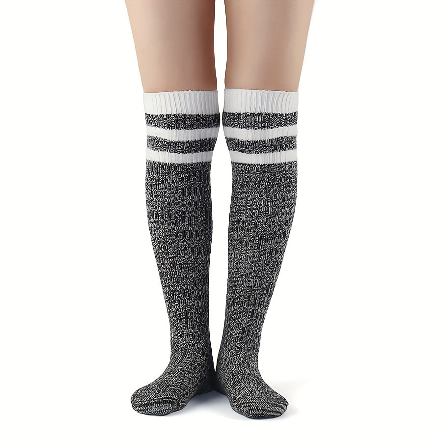 3 Pairs Striped Calf Socks College Style Warm Knee High Socks Women's