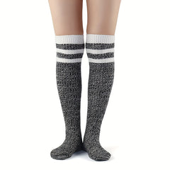 3 Pairs Striped Calf Socks College Style Warm Knee High Socks Women's