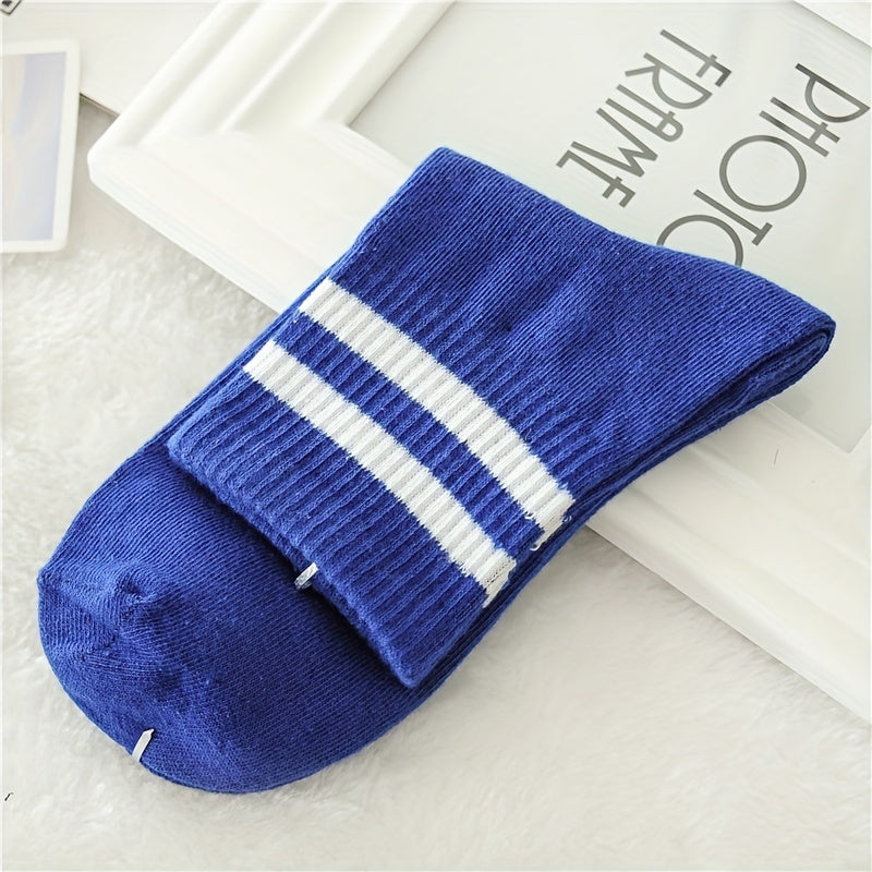 4 Pairs Striped Sports Socks Crew Short Women's Stockings