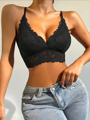 Floral Lace Wireless Bra Comfy Scallop Trim Bralette