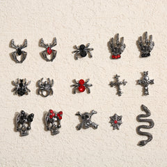 10pcs Halloween Nail Art Charms 3D Metal Spider Skeleton Cross Skull Nail Gem