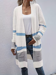  Colorblock Stripe Print Long Sleeve Cardigan