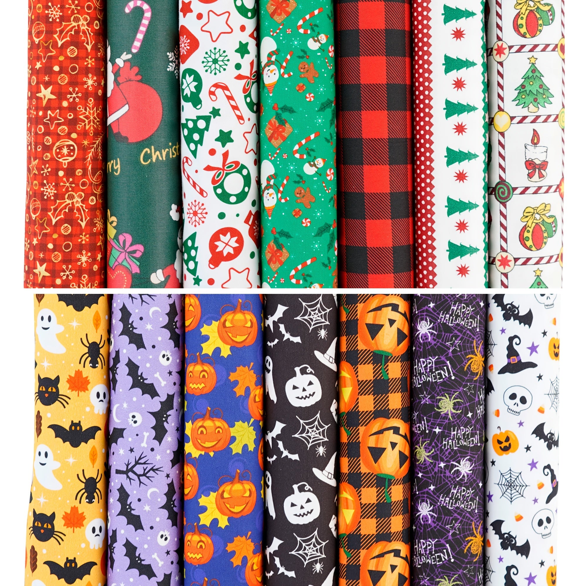 7pcs Halloween Christmas Patchwork Cotton Quilting Fabric