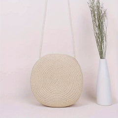 Straw Round Beach Crossbody Bag Solid Casual Summer Woven Handbag