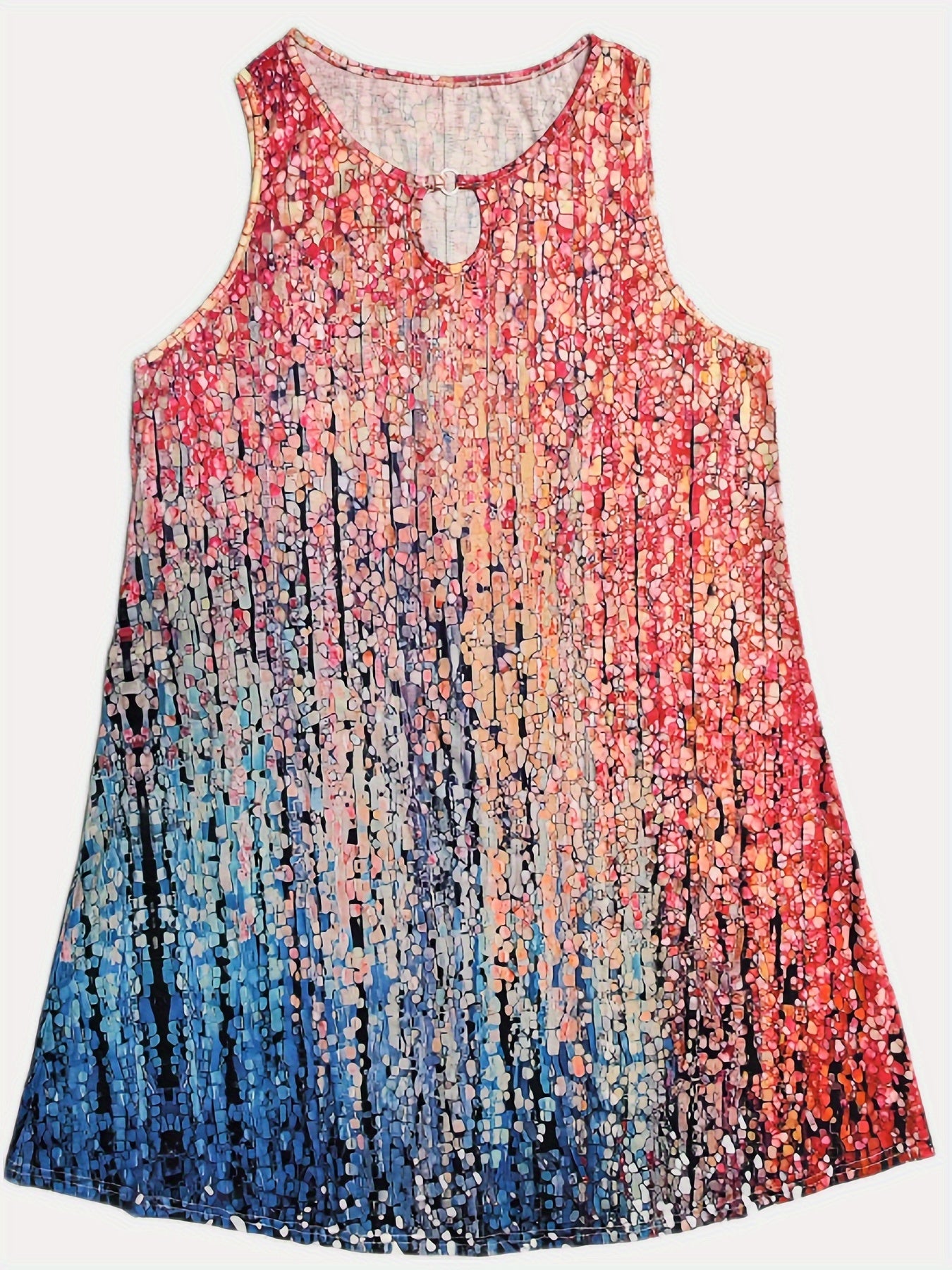  Colorblock Damask Print Tank Dress with Cut Out Ring Detail