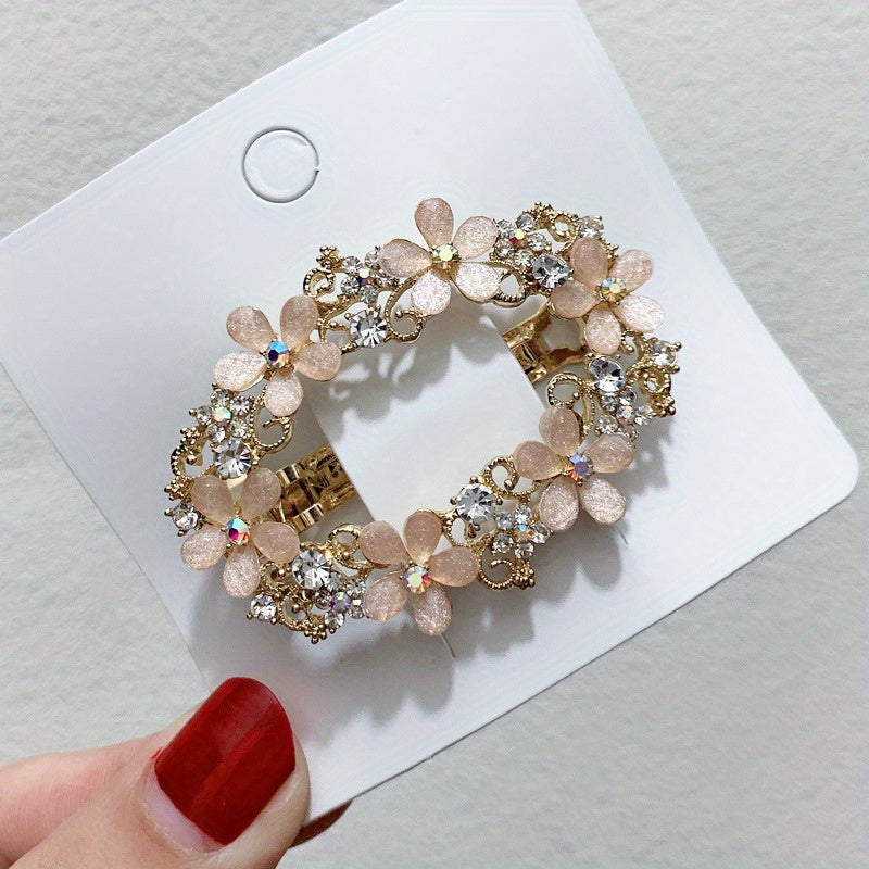 Vintage Rhinestone Flower Hollow Barrette Hair Clip for Women