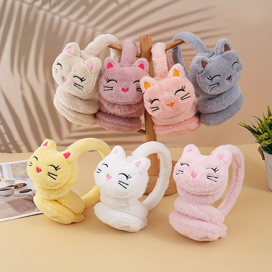 Plush Cat Ear Winter Hat with Retractable Ears Soft Pastel Colors
