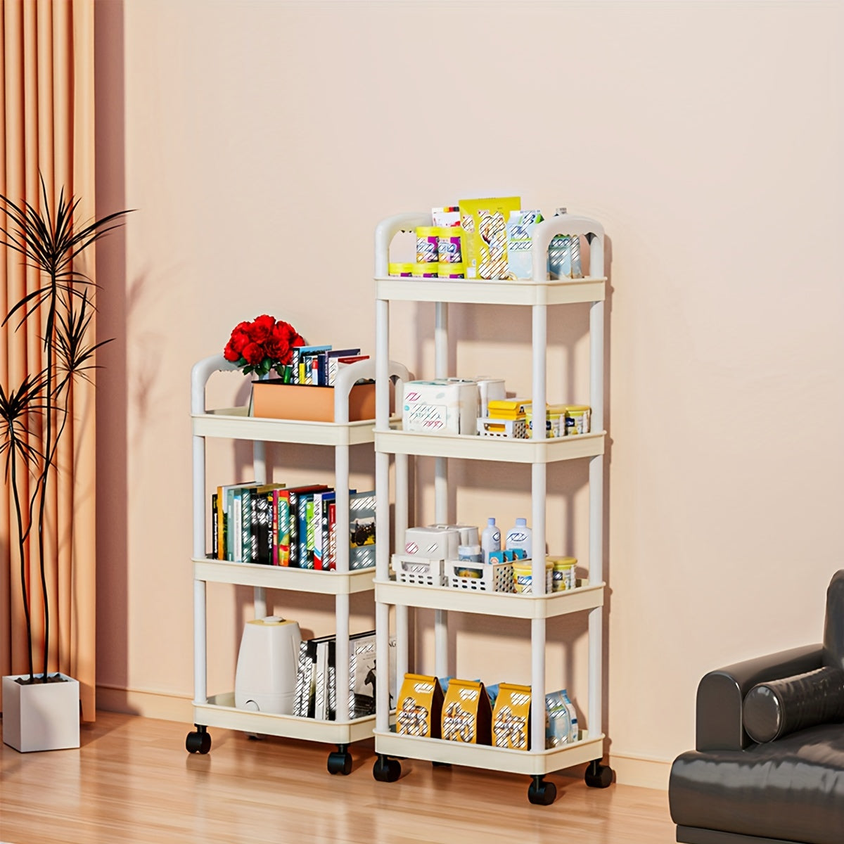 3-Tier Rolling Utility Cart with Handle & Wheels for Kitchen Office Storage