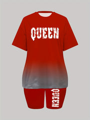 Casual Two Piece Set Crew Neck Short Sleeve Tee & Slim Shorts