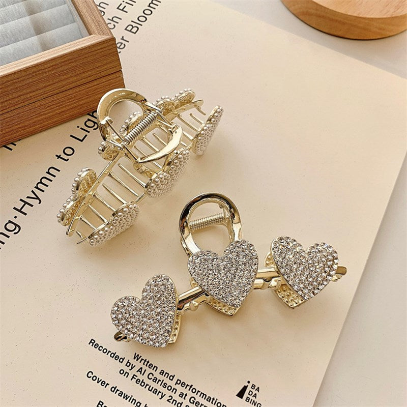 Gold Heart Rhinestone Hair Clips Strong Hold Great For Thick Thin Curly Hair