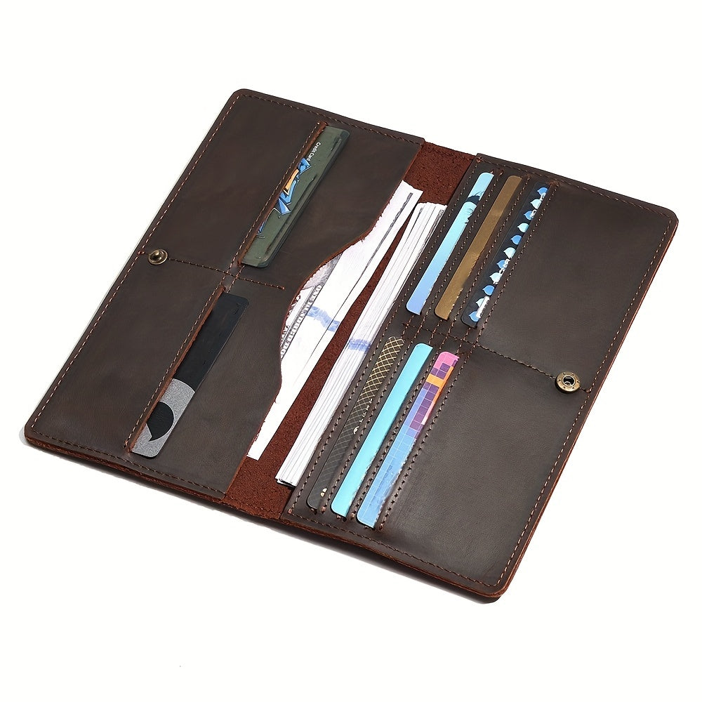 Retro Men's Leather Card Wallet Long Thin Clutch Men's Wallet