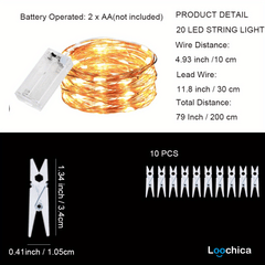 Loochica Photo Clip String Lights with 30 Clear Clips for Hanging Pictures