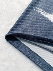  Denim & Brush Print High Rise Skinny Shorts