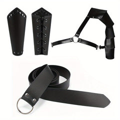 3pcs Knight Costume Accessories Sets Men's Belt Shoulder Strap Wrist Guard