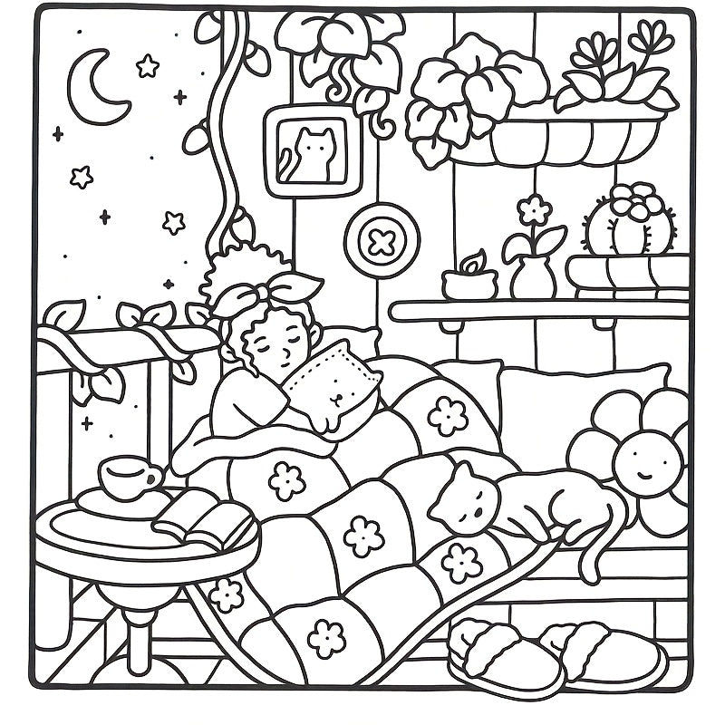 Girl Moments Coloring Book & Daily Relaxation Activity for Adults - Beige Paper