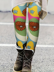  Colorful Floral Print Elastic Waist Leggings