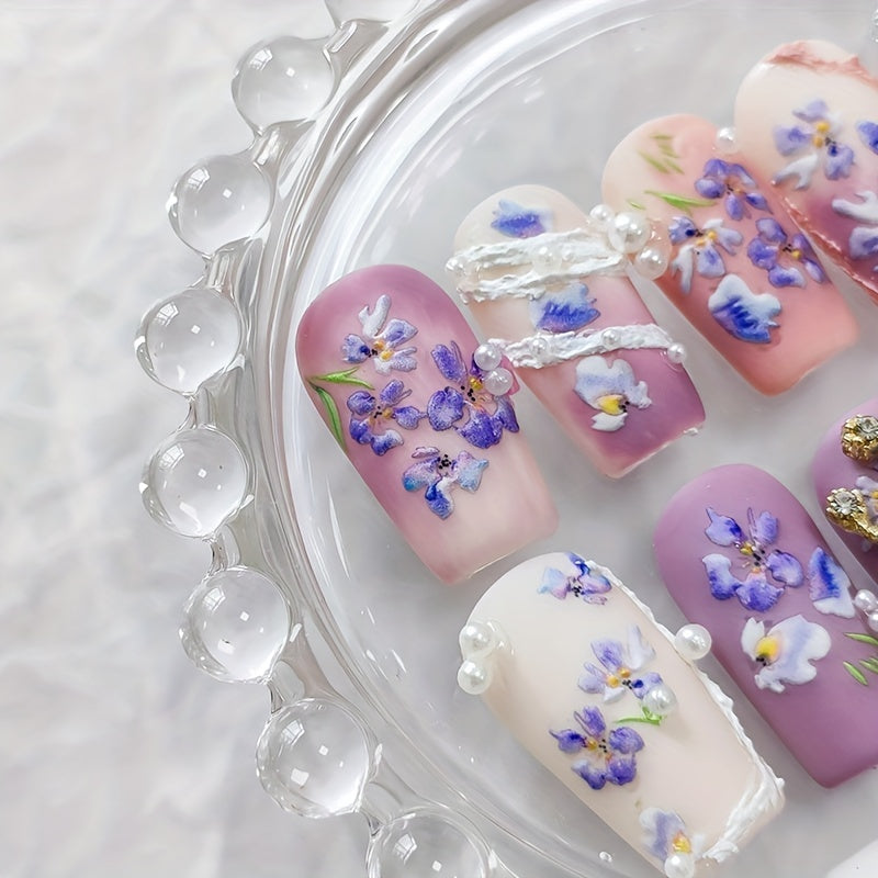 Elegant 3D Orchid Nail Art Sticker for Manicure