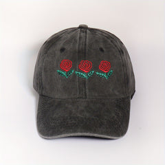 Three Roses Embroidery Baseball Cap Washed Distressed Gray