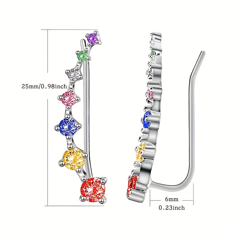 7 Chakra Retro Earrings Zircon 925 Silver Plated Jewelry Ethnic Gift