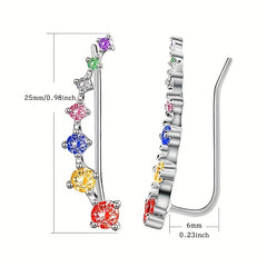 7 Chakra Retro Earrings Zircon 925 Silver Plated Jewelry Ethnic Gift