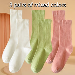 3 Pairs Solid Socks Comfy & Soft Mid Tube Stockings Women's Hosiery