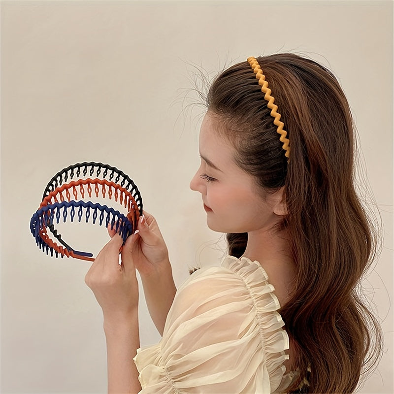 Women Solid Wave Headbands Non slip Hairbands Girls Hair Combs Wash Face